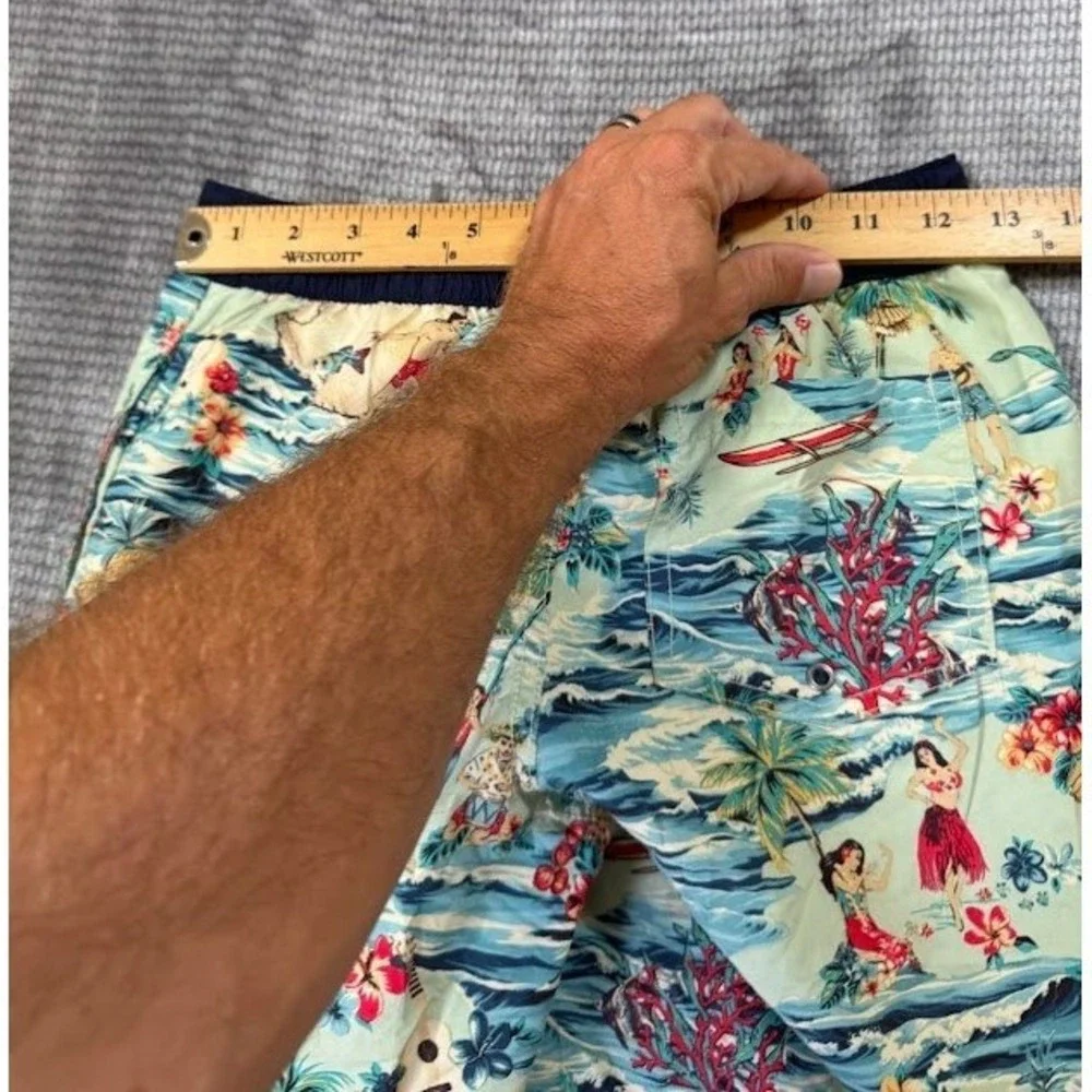 Polo Ralph Lauren Boys Hawaiian Hula Print Swim Trunks Blue Green Size M 24x6